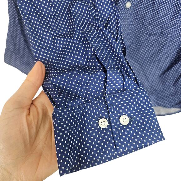 J Peterman Top Polka Dot Blouse Button Up Blouse Long Sleeve Blouse Blue 18 - Picture 4 of 8
